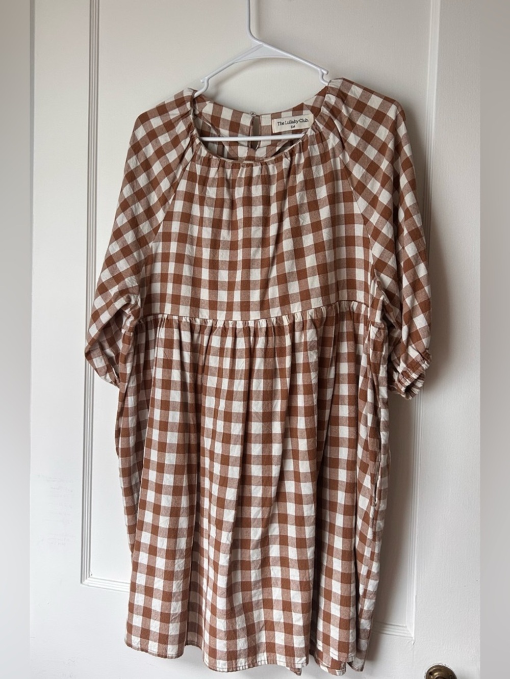 The Lullaby Club Brown Gingham Nursing/Maternity Smock Dress